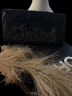 Vintage Chloé Black Leather Studded Logo Wallet